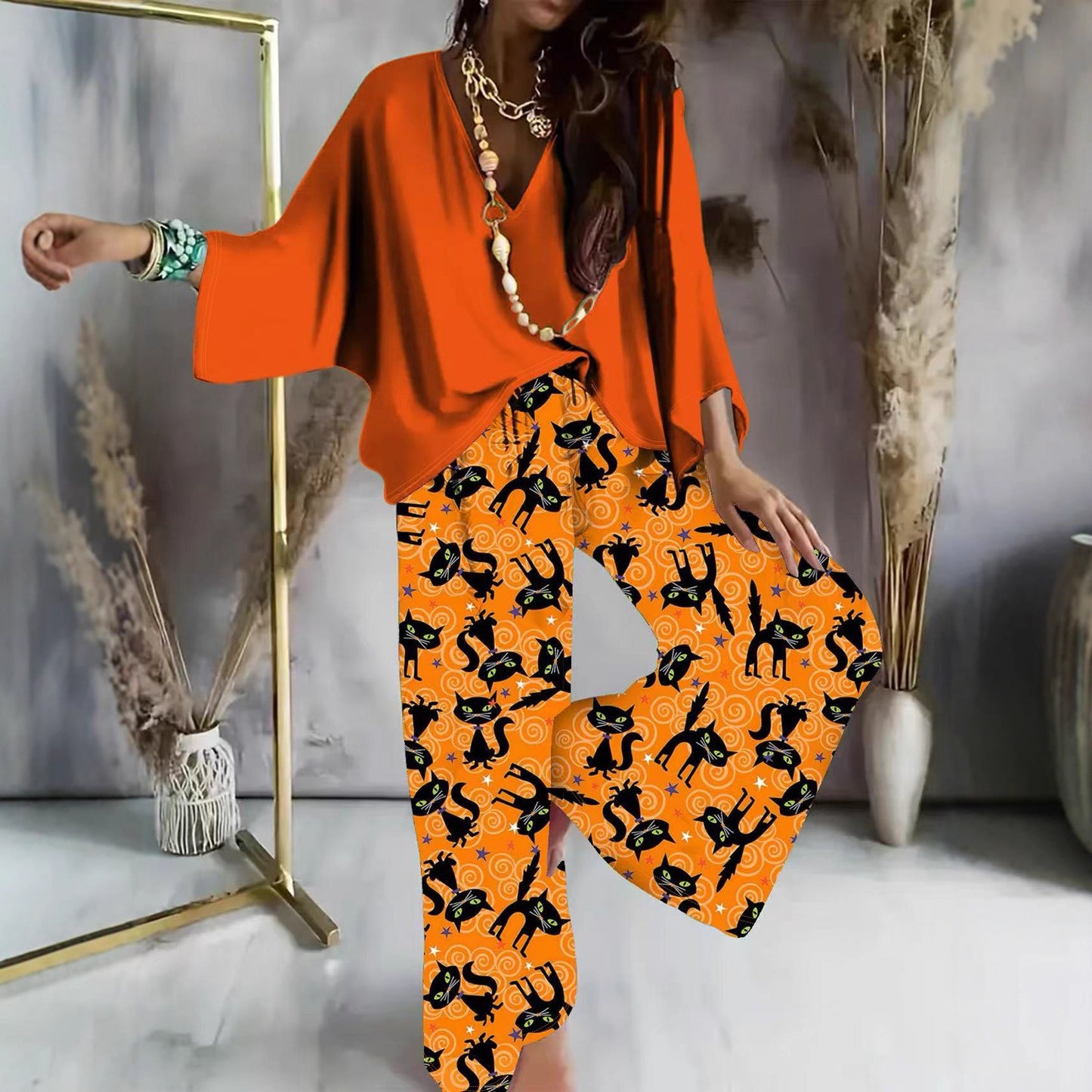 Halloween Christmas Eve Printed Two-piece Suit Pack