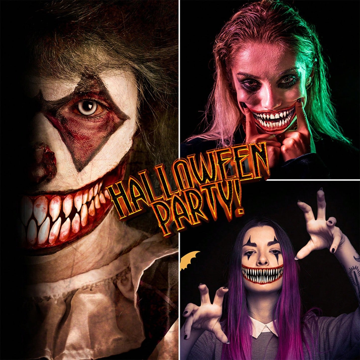 18 Halloween Prank Temporary Makeup Tattoos, Adult Clown Horror Face