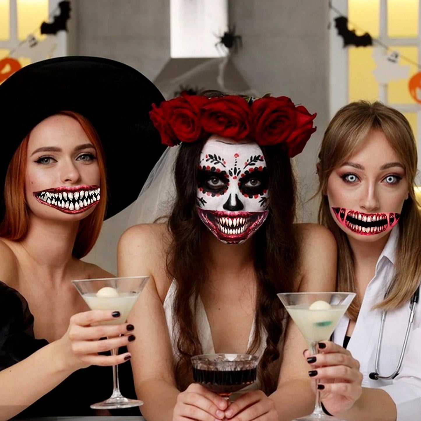18 Halloween Prank Temporary Makeup Tattoos, Adult Clown Horror Face
