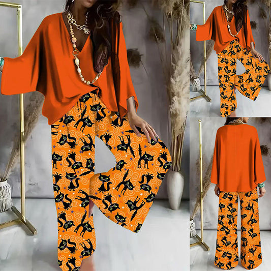Halloween Christmas Eve Printed Two-piece Suit Pack